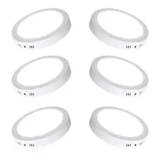 WANT - 6 Focos Panel Led 18W Redondo Sobrepuesto 225mm Luz Neutra