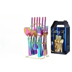 TIOZONEY - Conjunto de cubiertos multicolor de 24 piezas