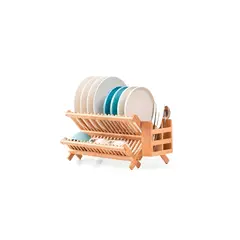 GENERICO - Organizador Secaplatos Escurridor De Platos Bambú 2 Niveles Plegable