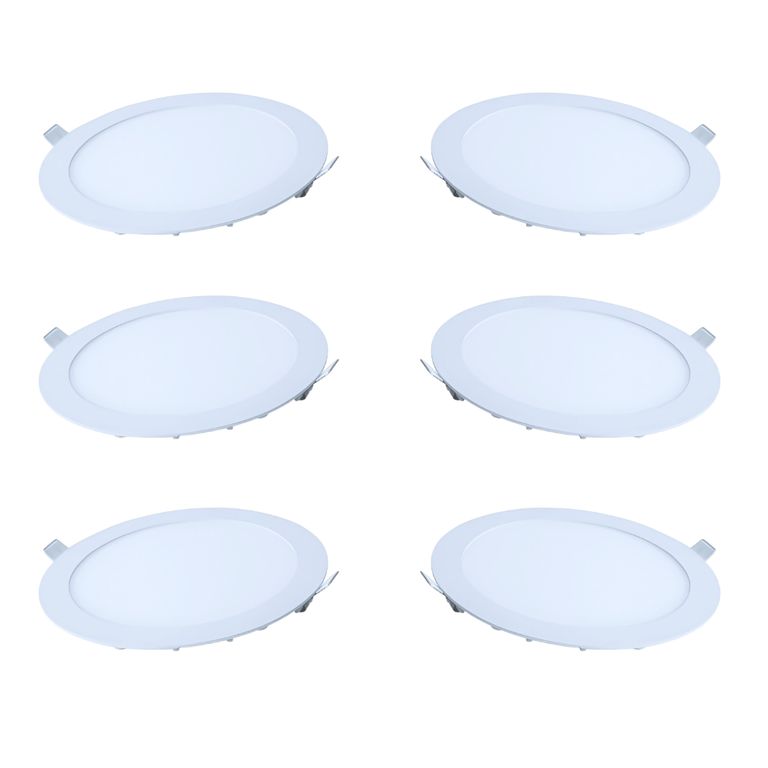 6 Focos Panel Led 24W Redondo Embutido 170/158mm Luz Cálida