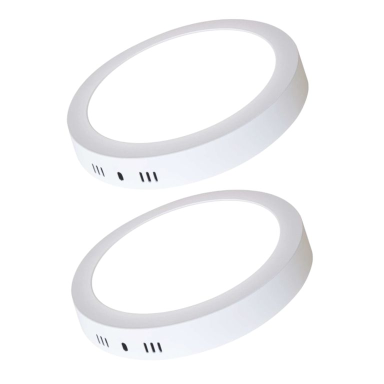 2 Focos Panel Led 24W Redondo Sobrepuesto 300mm Eco Luz Fría