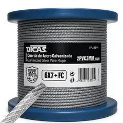 DICAS - Piola Cable De Acero Forrado Pvc 2 Mm 100 Metros