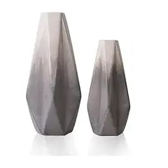 SOHOGAR - Set 2 jarrones geométricos de cerámica gris