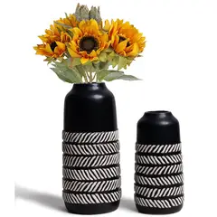 HOME ESSENTIALS - Set 2 jarrones de cerámica diseño espiga negra
