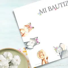 LAFANTINA - INDIVIDUALES DE PAPEL REUTILIZABLES BAUTIZO ANIMALI FLORI.