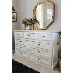 RUSTIC STYLE - COMODA MADERA 9 CAJONES BLANCA Y NATURAL CON TELESCOPICOS.