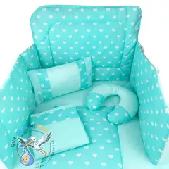 GENERICO - Set para Cuna Estándar Verde Agua Corazones