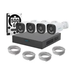 UNIARCH - Kit 4 Camaras Bala Dual Light Audio Poe 3mp Dd 500gb