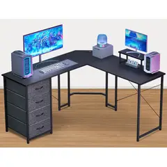 YOMYM - Escritorio En Forma L Con Repisa 4 Cajones Puerto USB 148x148x90CM