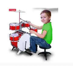 GENERICO - Batería Juguete Infantil 5 Tambores Platillo Banquito Rojo