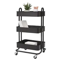 REBAJAS - Carrito Organizador Multiuso 3 Niveles De Acero Ruedas Negro