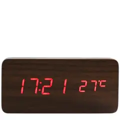 GENERICO - Reloj Despertador Digital Led Tipo Madera Decorativo A Pilas Café Oscuro R.