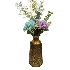 TERRA ESTILO - Florero Metálico con flores Dorado Mediano