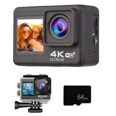 COZYNOOK - Cámara deportiva impermeable táctil para fotografía + tarjeta 64GB