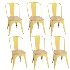 CORI CORI - Pack 6 Sillas Tolix Amarilla (Asiento de Madera)