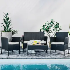 SPACE HOME - Juego de exterior living para terraza 4 piezas woven negro