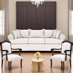 SITIAL HOME - LIVING 311 ANTONIA BONE SOFA 3 CUERPOS RESORTES 2 SITIALES MADERA
