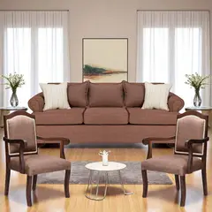 SITIAL HOME - LIVING 311 ANTONIA CAFE SOFA 3 CUERPOS RESORTES 2 SITIALES MADERA