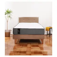 LATAM HOME - Cama Europea Zen Best 1,5 Plaza Tela Velvet Beige + Respaldo