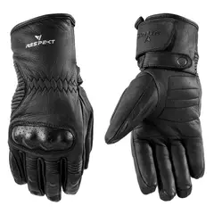 RESPEKT - Guante de cuero para moto térmico impermeable Negro