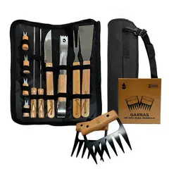 COZYNOOK - Pack Set Asado Parrilla 10 Uds con 2 Garras De Oso Inox