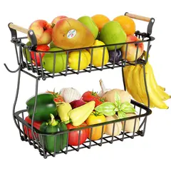 EINICIO - Frutero Organizador Canasta De Metal 2 Niveles Y Ganchos…