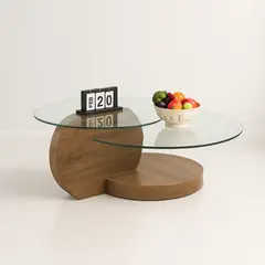 KLIK - Mesa de Centro DuoGlass con Bases de Madera y Superficie de Vidrio