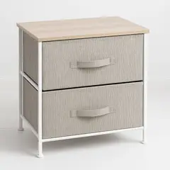 KLIK - Velador Cajonera 2 Cajones Metal Madera Tela Premium