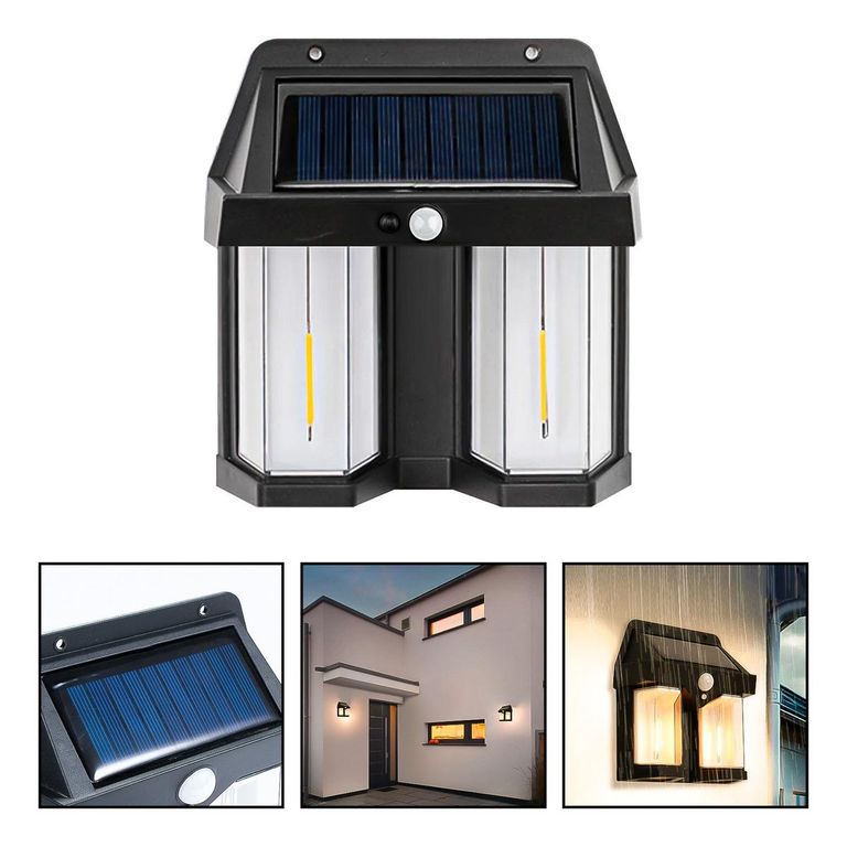 Aplique Solar LED Doble Exterior con Sensor de Movimiento