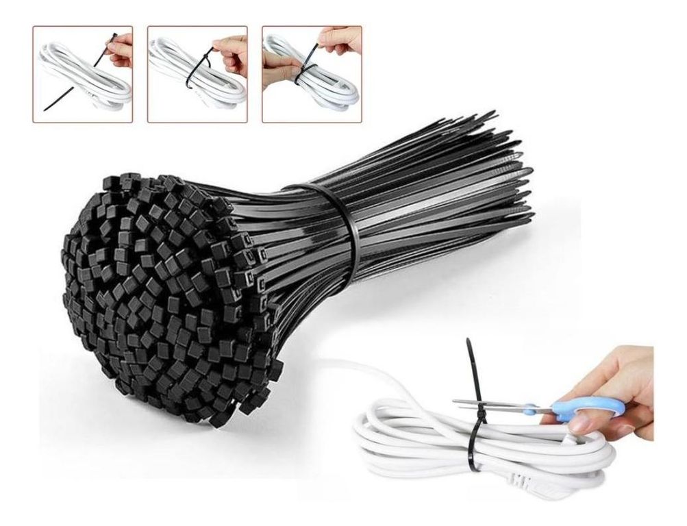 Bridas Plásticas Negras 200mm - 500 Unidades para Uso Variado