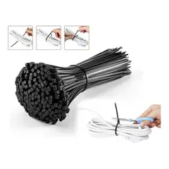 GENERICO - Bridas Plásticas Negras 200mm - 500 Unidades para Uso Variado