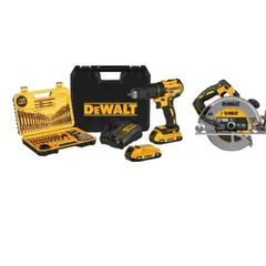 DEWALT - Kit Taladro Percutor Atornillador Dcd7781 d2 + 2 Baterías + Sierra Dcs570b + 100 Piezas