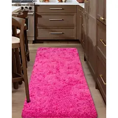 GENERICO - Juego por 2 Alfombra pasillera peluda liviana 70x150 ultra suave FUCSIA