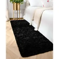 GENERICO - Juego por 2 Alfombra pasillera peluda liviana 70x150 ultra suave NEGRO