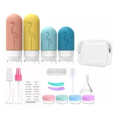 KUANGYE - Set Botella De Viaje Dispensadora 17 Contenedores Accesorios