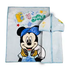 DISNEY - Saco con Broche Ultra Soft Mickey Music 80x110cm Celeste