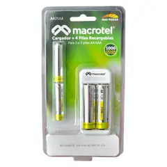 MACROTEL - Cargador + 2 pilas AA + 2 Pilas AAA Recargables