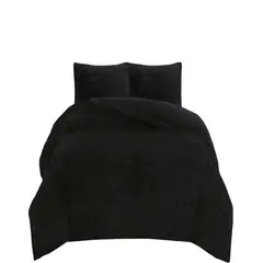 GENERICO - CUBRECAMA PLUSH CON CHIPORRO PELUDO INVIERNO KING NEGRO