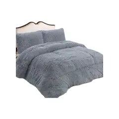 GENERICO - CUBRECAMA PLUSH CON CHIPORRO PELUDO INVIERNO 2 PLAZAS GRIS