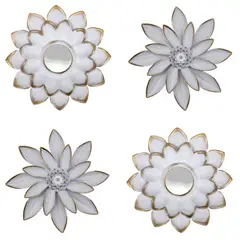 FLIPEREX - Set 4 Marcos De Espejos Flor De Loto Decorativo Blanco Deco