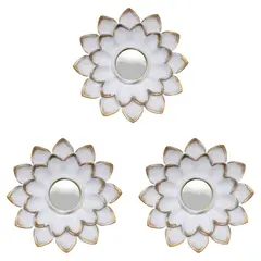 FLIPEREX - Set 3 Marcos De Espejos Flor De Loto Decorativo Blanco Deco