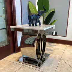 GENERICO - Mesa Lateral Cronos Plateado Blanco Estambul Design.