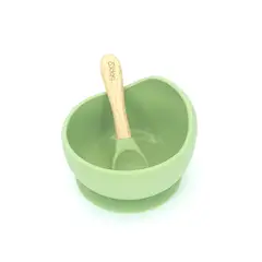 BBPRO - Plato Silicona Con Cuchara Verde Oliva