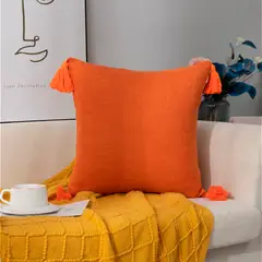 ALTERNATIVE - Funda De Cojín 45x45 Cm Naranja Con Borlas Decorativas 615