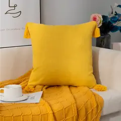 ALTERNATIVE - Funda De Cojín 45x45 Cm Amarillo Con Borlas Decorativas 615.