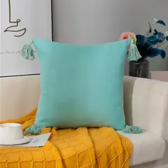 ALTERNATIVE - Funda De Cojín 45x45 Cm Turquesa Con Borlas Decorativas 615.