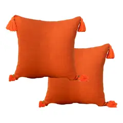 ALTERNATIVE - Pack 2 Fundas Cojín 45x45 cm - Naranja con Borlas - 615