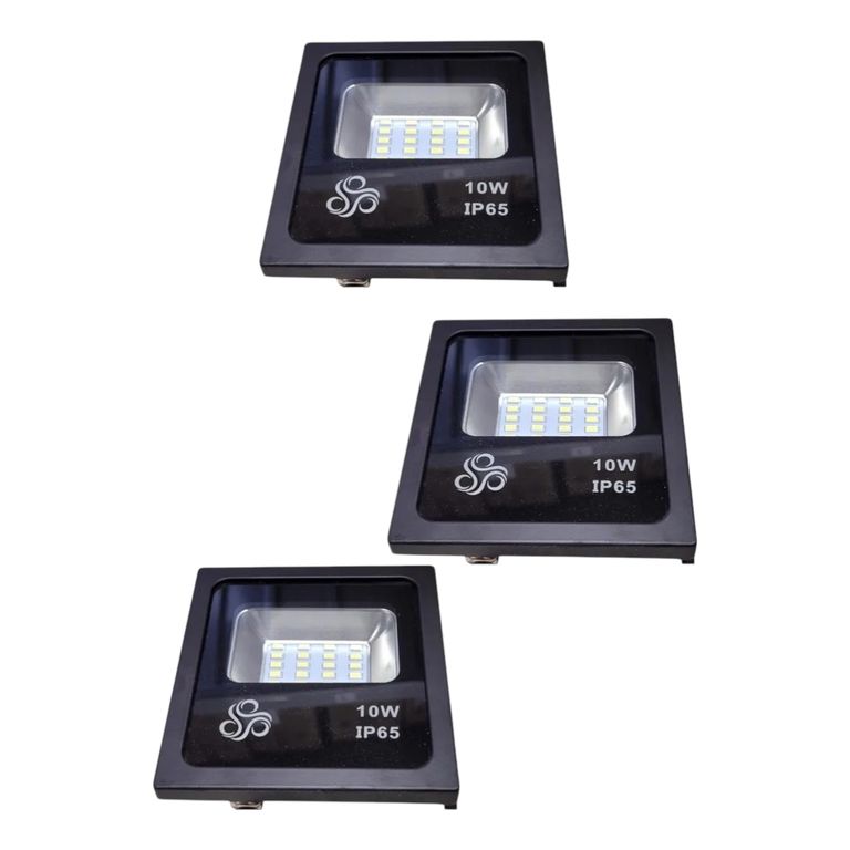 3 Proyectores De Área Negro 10W SMD Luz Fría