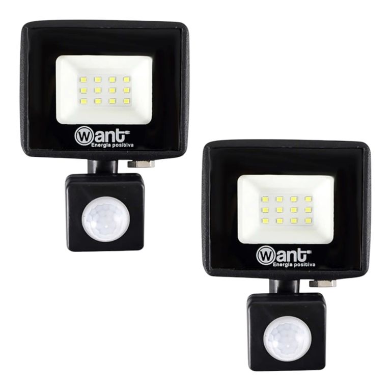 2 Proyectores De Área Led Thin Light 10W con Sensor de Movimiento Luz Fría