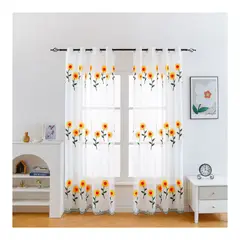 GENERICO - Cortina Velo Visillo Bordado 140 x 230 cm 2 Paños - Girasoles A2